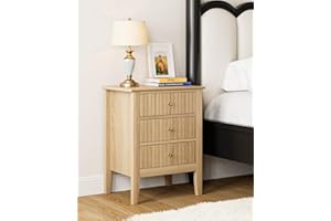 HEYZOEY Nachttisch mit 3 Schubladen, Nachtkommode, Schubladenschrank, Beistelltisch für Schlafzimmer und Wohnzimmer (Holzfarbe, 45T x 33B x 61H cm)