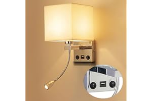 KONESKY Wandleuchte Innen, LED Flexibles Leseleuchte, Nachttisch Wandlampe mit USB-Ladeanschluss, Modern Fabric Wandbeleuchtung mit Schalter für Wohnzimmer Korridor Schlafzimmer Lernen Treppe