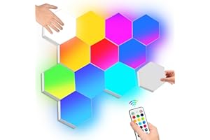 ‎AMAILTOM Hexagon LED Panel Wandleuchte mit Fernbedienung, RGB Sechseck Wandleuchte Interaktiv Touch-Steuerung Gaming LED Platten, DIY Hexagon LED Quantum Magic Panel für Gaming Wohnzimmer Geschenke, 6 Panel