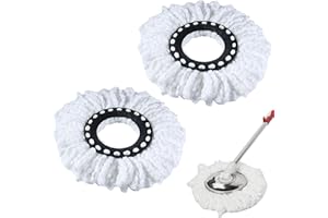 TBCZVX 2 Pcs Mop Heads, Refill Mop Heads Replacement for Circular Swivel Mops, Universal Spin Mop Heads Replacement, Spin Mop Heads for Cleaning Office, Indoor and Outdoor (White)