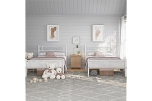 Yaheetech Set di 2 Struttura Letto Singolo in Ferro con Spazio Aggiuntivo Testiera a Forma di Nuvole Camera da Letto Ospiti Soggiorno Bianco 90 x 200 cm