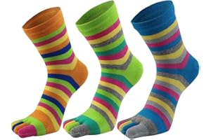AIEOE Calcetines de Dedos Multicolores Mujer Rayas Sock Calcetines Deportivos Algodón Transpirable Calcetines 3/6 Pares