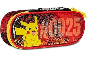 Seven Porte-stylo scolaire ROUND PLUS – POKEMON – PIKACHU – Jaune Rouge – Trousse d'école monozip avec organisateur intérieur, passants élastiques – Accessoires sac à dos scolaire – Trousse enfant,