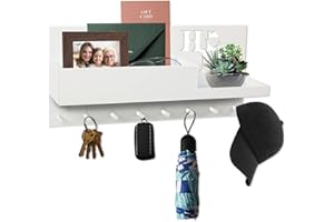 MaxAwe Schlüssel Aufbewahrung Schlüsselhalter, Weiß Schlüsselbrett mit 8 Haken und Ablage, Wand Schlüsselhaken, Wandregal für Schlüsselanhänger Organizer, für Eingang Wohnzimmer Flur Küche Büro