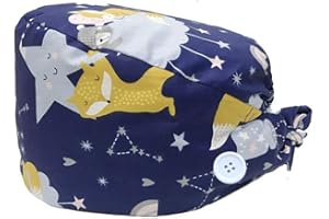 crazy bean Unisex 101% Algodón Gorro de Turbante con el Botón Ajustable Transpirable Gorro de Trabajo con Banda de Sudor Belleza para Mujeres Niñas