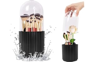 Figarge Make Up Pinselhalter 360 drehbarer Staub und WasserdichtMake-up-Pinselhalter mit Deckel Schwarz Make Up Organizer Kosmetik Organizer für Badezimmer Schminktisch