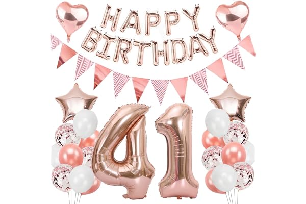 Ouceanwin Ballons Anniversaire 41 Ans Femme - Kit Décorations Fête Or Rose Happy Birthday