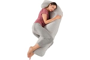 SHANNA Coussin de Grossesse pour Dormir, Oreiller de Grossesse pour Femme Enceinte en Forme de J Support Coussin d'allaitement et Coussin de Maternité avec Housse Lavable et Remplable, Coton Gris Clair