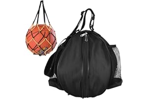 KLYNGTSK Waterproof Basketball Bag Adjustable Single Shoulder Strap Football Soccer Volleyball Carrying Bag Ball Bags Carrier Holder with 2 Mesh Side Pocket and 1 Sports Ball Mesh Net Storage Bags