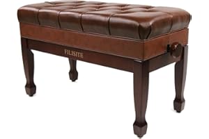 FILISITE Genuine Leather Piano Bench,Duet Piano Bench with Storage,Adjustable Heavy Duty Wooden Double Keyboard Seat XHJ-11G (Brown)