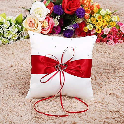 Hosaire Hochzeit Ringkissen Mode Bowknot Form Polyester Ringe Schmuck Kissen Hochzeits Ring Dekoration Box,Rote - 5