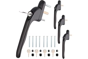 UPVC Window Handle Black WODSTA 4PCS Lockable Window Handle Inline Locking Universal Espag Handles with Key Aluminum Black with 43mm Spindle Length for UPVC Window