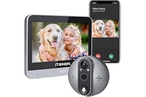 iTenen 3MP Judas de Porte Camera Surveillance avec Carte Mémoire 32G, Visiophone Connecté Interphone Vidéo, WiFi sans Fil Judas Numérique 4.3’’ Écran Batterie 5000mAh, PIR Motion Détection