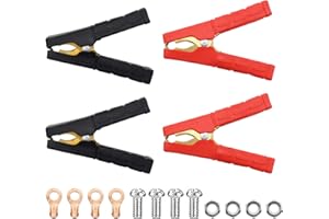 HOMEJOY 4 Stück 200A Krokodilklemmen Pure Kupfer Batterie Zange mit Isoliermantel Starterkabel Starthilfekabel Klemmen für Autobatterien Batterieklemmen, Rot und Schwarz