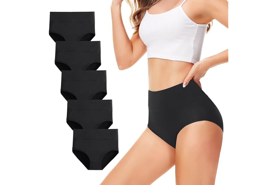 TUUHAW Underwear Women High Waisted Knickers for Women 5 Pack Ladies Full Briefs Soft Cotton Pants No Itchy Labels