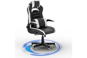 TRIUMPHKEY Heavy Duty Ergonomic Racing Gaming Chair with Lumbar Support Headrest,Height Adjustable Gaming Reclining Racing Chair PU Leather Swivel PC Game Home Office Video Game Chair Cool Black White