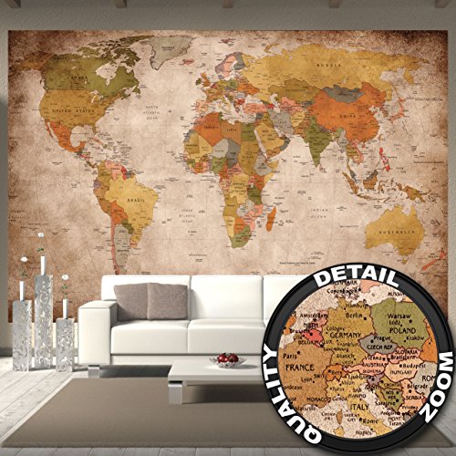 Fototapete used look Wandbild Dekoration Globus Kontinente Atlas Weltkarte retro old school vintage map Weltkugel Geografie I Foto-Tapete Wandtapete Fotoposter Wanddeko by GREAT ART (336 x 238 cm)