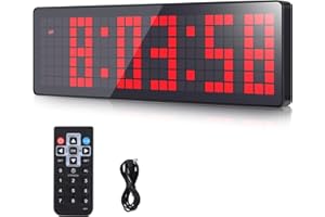 AnExer 13.2'' Gym Timer, Gym Clock, Large LED Digital Wall Clock, 12/24H Modes, Interval Timer Clocks With Stopwatch, Training Timer With Remote Control For Home Garage (Plug In Electricity)