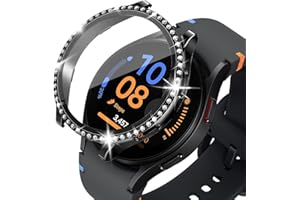 KeeFos Case Compatible with Samsung Galaxy Watch FE 40mm, Tempered Glass Case, PC HD Clear Anti-Scratch Screen Protector for Samsung Galaxy Watch FE 40mm (Black)