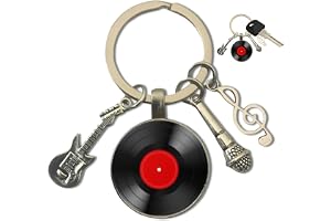 Record Keychain, Classic Guitar Record Keychains Microphone Note Music Symbol Music Lovers Gifts for Cell Phone, Wallet, Guitarists, Singers, Car Pendant (Black)