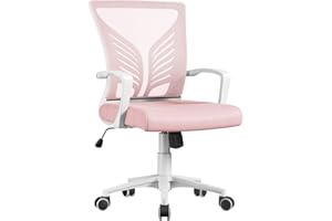 Yaheetech Chaise Bureau Ergonomique en Maille Respirante, Fauteuil d'Ordinateur Inclinable avec Support Lombaire à roulettes Pivotante, Siège Bureau en Hauteur Réglable, Capacité 136kg, Rose