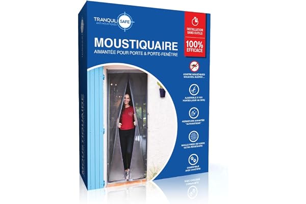 Moustiquaire ajustable aimantée TRANQUILISAFE® pour portes et portes fenêtres – moustiquaire magnétique – moustiquaire baie vitrée automatique – protection anti moustique (L 140/156 - H 217/225)