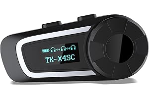 BETOWEY Intercomunicador Casco Moto, TK-X4SC Intercomunicador de Grupo para 6 Personas con Compartición de Música, Asistente de Voz, Radio FM, Pantalla LCD