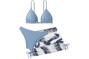 LYZOURBB Girls 3PCs Swimsuit Costume Bathing Suits Bikini Set with Floral Cover Up for Girls 8-13Years