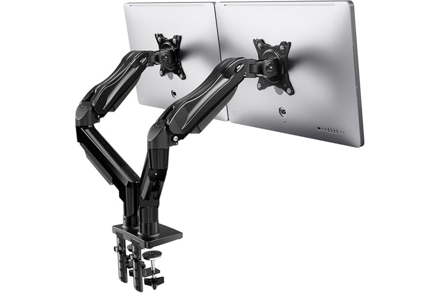 HUANUO Dual Monitor Stand for 13 to 32 Inch Screens, Dual Gaming Monitor Arm Desk Mount for Curved Flat Screens, Double Screen Arm Support VESA 75 & 100 mm
