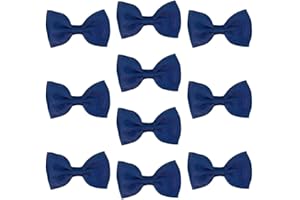LILIUM KIDS Navy Blue Hair Bows Clips Slides Grips 2.7" inch Soft Ribbon Small Straight School Hairbows for Girls 10pcs