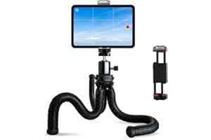 Fotopro Flexible iPad Tripod Stand with 360° Ball Head Phone Mount Lightweight Tablet Holder Tripod for iPad Camera Selfies, Vlogging & Live Streaming