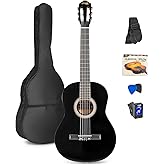 MAX SoloArt Guitarra clasica con cuerdas de nailon para Principiantes Adultos - guitarra flamenca con Funda, Afinador, Púa, C