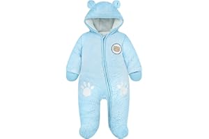 WYTbaby Kombinezon śniegowy niemowlęcy na zimę, ciepły polar, śpioszki, niedźwiedź, kaptur, dla chłopców i dziewczynek, 0-12 miesięcy