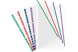 Grafoplas | Bolsa 25 Fundas Multitaladro | Borde Colores Surtidos | Tamaño Folio | Acabado Cristal | Lomo Reforzado | Polipropileno Extra | Perfecto Material Oficina y Escolar para Archivador Anillas