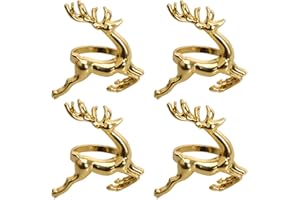 Frgasgds Napkins Rings,4 Pieces Christmas Reindeer Napkin Rings Holder Silver Gold Napkin Holder Napkin Rings Buckles for Christmas Table Decorations, Wedding, Dinner,Party, DIY Decoration Gold