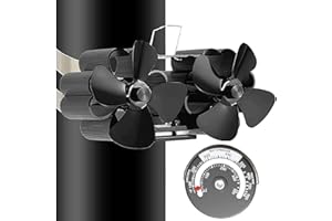 8 Blätter Kaminventilator Ofenventilator mit 2 Motoren, SURIEEN Wärmebetriebener Ventilator Leiser Betrieb Kaminventilator Stromloser Lüfter Doppelkopf Kamin Ventilator für Holzofen, Kamin