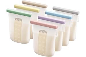 Nuliie 7 Pcs Silicone Breastmilk Storage Bags Reusable, 12oz/360ml Double Leak-Proof Breastmilk Freezer Bags, BPA Free Self-Standing Milk Bags for Breastfeeding