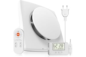BUMSOU Ventilateur Extracteur d’air 100mm 5 Modes, 3 Vitesses, Télécommande, Affichage Température Humidité en Temps Réel, VMC Salle de Bain Hygroréglable, Silencieux et Puissant Aérateur dAir QU119