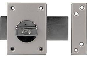 Amig - Serratura da sovrapporre con leva di chiusura e stampella interna per porte in legno mod. 85 | 85 x 65 mm | Chiusura con cilindro rotondo di sicurezza | Acciaio smaltato argento