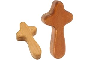 REBUCINA 2 Pcs Wooden Cross, Holding Cross, Natural Wood Grain, Portable Olive Wood Holding Cross, Ergonomic Design, Suitable for Religious Christian Prayer Souvenirs, Original Wood Color, Mahogany Color