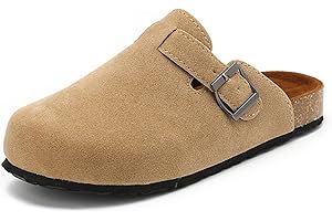 Unitysow Kids Suede Clogs Boys Girls Leather Mules Cork Footbed Sandals Slides Potato Shoes Slip-on House Slippers