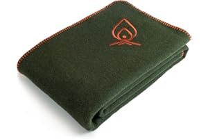 Texas Bushcraft Merino Wool Blanket for Camping Hiking and Backpacking – Water and Fire Resistant Camp Blanket Car Blanket is Fast-Warming and Durable with Double-Stitched Edging (66” x 90”)