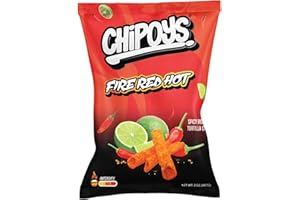DAVE'S AMERICAN FOOD Chipoys Fire Red Hot - Tortillas di mais arrotolate al lime e peperoncino piccante, Autentiche chips di mais Messicane, Patatine proteiche (56.7g)
