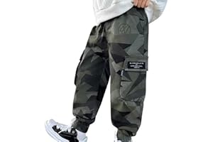 VUNCIO Pantalon Cargo Enfant Fille 4-13 Ans Militaire Pantalon Cargo Baggy Fille Jambe Large Taille Elastique Chic Confortable Pas Cher Sport Casual Vacances Jogging Streetwear