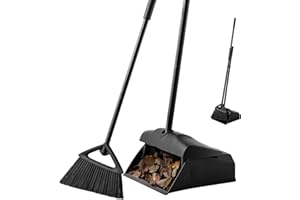 Eyliden Ensemble Balai et Pelle à poussière d'angle Commercial, avec Long Manche, pour Garage, Cour, Trottoir, terrasse, intérieur, Cuisine, Bureau, Noir