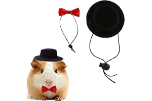 Ling & Bai 2Pcs Guinea Pig Clothes Halloween Small Pet Bow Tie Costume Rabbit Cute Hat with Bowtie Collar Accessories for Valentine's Day Birthday Party (Black Hat & Red Tie)