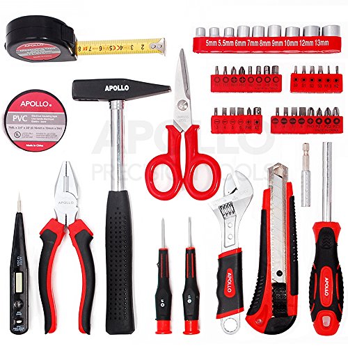 Apollo 49-teiliges Heim-Büro-Garagen-Werkzeugset inklusive 200g Schlosserhammer, verstellbarem Schraubenschlüssel, Kombizange, Blechschere, Steckschlüssel, Messer, Bit-Dreher & Schraubendreher-Bits, Präzisionsschraubendreher, Maßband & Klebeband – alles in einer kompakten Aufbewahrungsbox - 2
