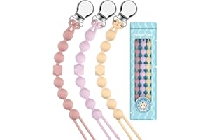 Yolnkos Catenella Portaciuccio Silicone Ciuccio Clips Catena Succhietto Catenelle per Ragazzi Ragazze Regalo per Baby Shower Deisgn a Pezzo Unico 3 Pezzi(Beige,Rosa,Viola)