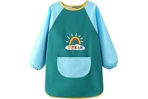 Greyoe 1 Pièces Tablier Enfant, Tablier Peinture Enfant, Blouse Peinture Enfant, Imperméable et Résistante à la Saleté pour la Peinture, Lettres Arc-en-Ciel Vert L pour Les Hauteurs de 110 à 130 cm
