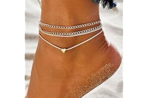 Handcess - Cavigliera a strati, stile boho, a forma di cuore, in argento, per donne e ragazze